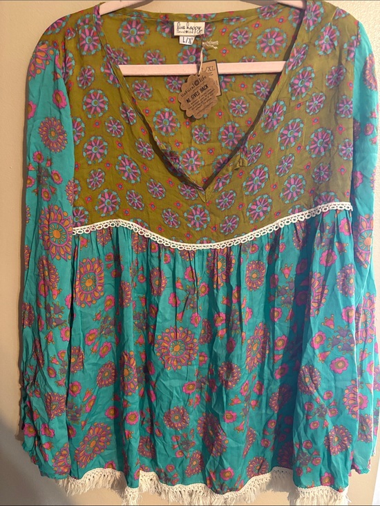 Free People Tops - Free People Teal & Olive Floral Boho Peasant Tunic